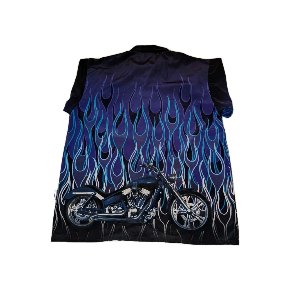 Dragonfly Roadhouse Short Sleeve Shirt Mens L Motorcycle Blue Flames Y2K Vintage - Picture 2 of 6